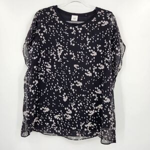 Cabi Cosmos Night Sky Lined Blouse Womens Size Large Black White Short Sleeve